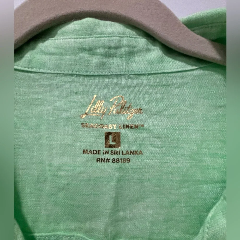 Lilly Pulitzer Jade Lime 100% Linen Button-Up Shirt - Picture 2 of 3